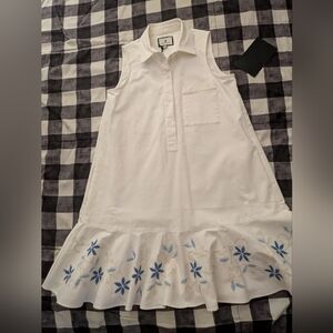 Tuckernuck White Dress with Blue Floral Embroidery